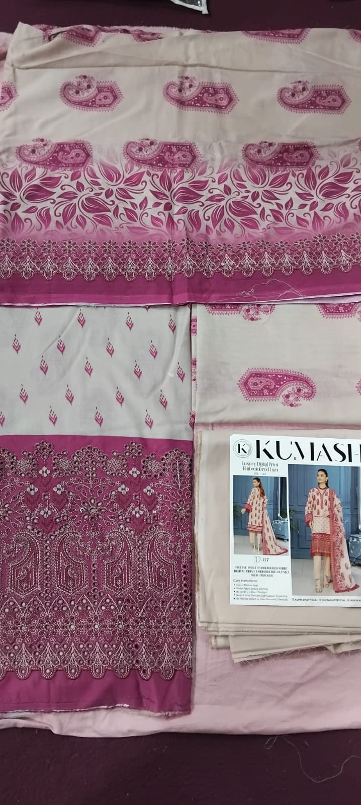 Digital embroidery shirt.  Embroidery duppata.  Dyed trouzar.