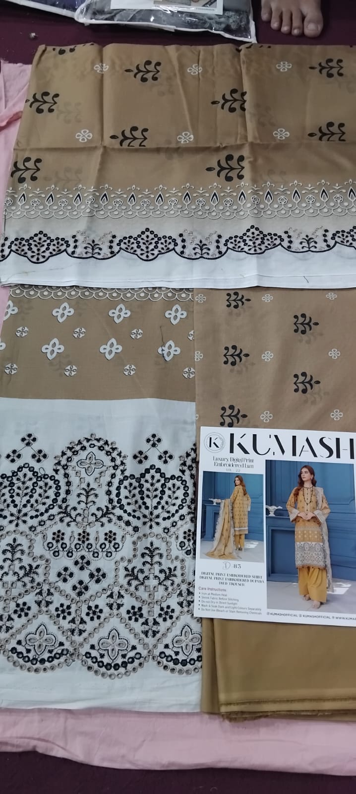 Digital embroidery shirt.  Embroidery duppata.  Dyed trouzar.