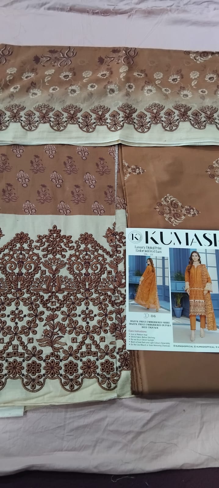 Digital embroidery shirt.  Embroidery duppata.  Dyed trouzar.